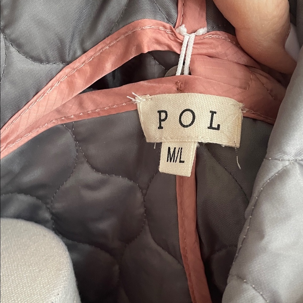 POL Salmon Pink and Gray Quilted Vest M/L Removable Hood Oversized - Picture 12 of 13